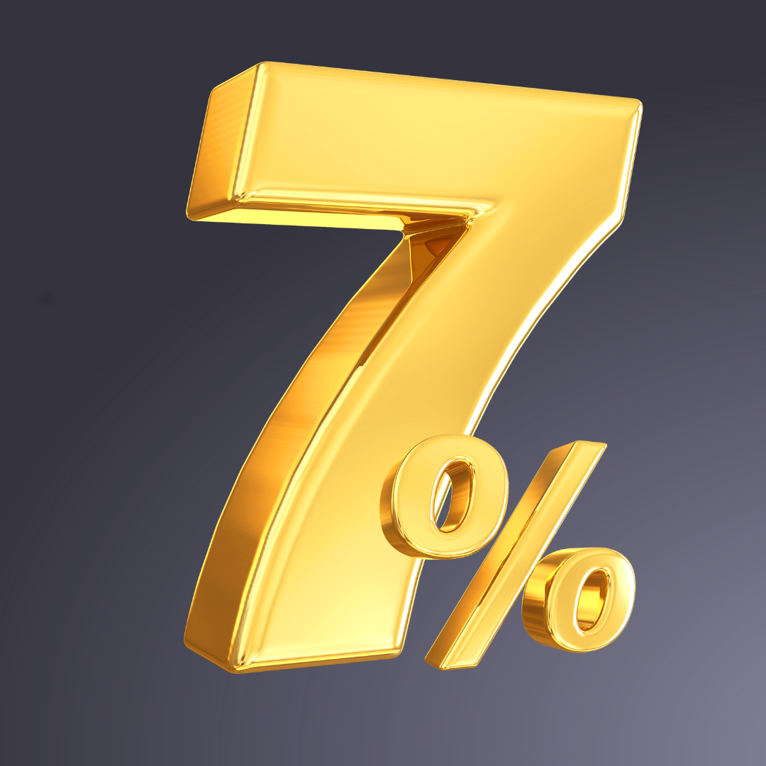 Kreatywna grafika: złoty napis 7% na ciemnym tle